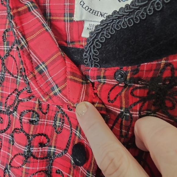 Country Wear Clothing Company Red Black Vintage 90s Plaid Embroidered‎ Size 20W - Picture 13 of 14